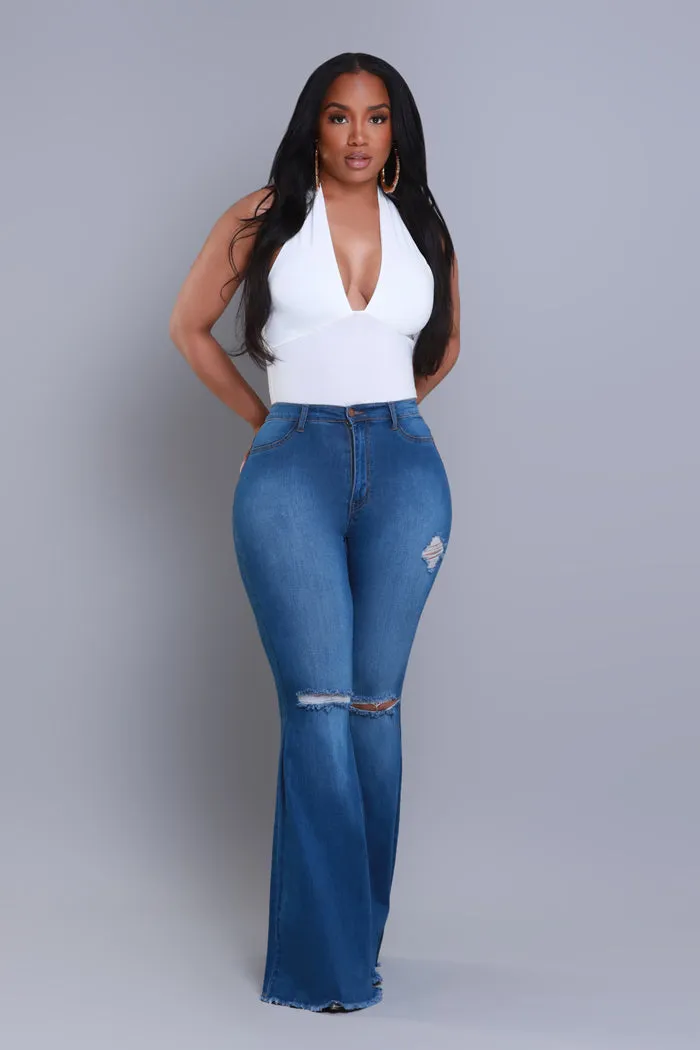 Frontline High Rise Frayed Bell Bottom Jeans - Mid Wash