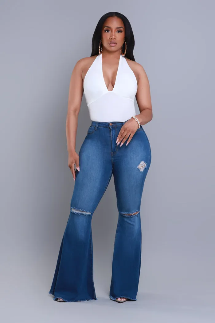 Frontline High Rise Frayed Bell Bottom Jeans - Mid Wash