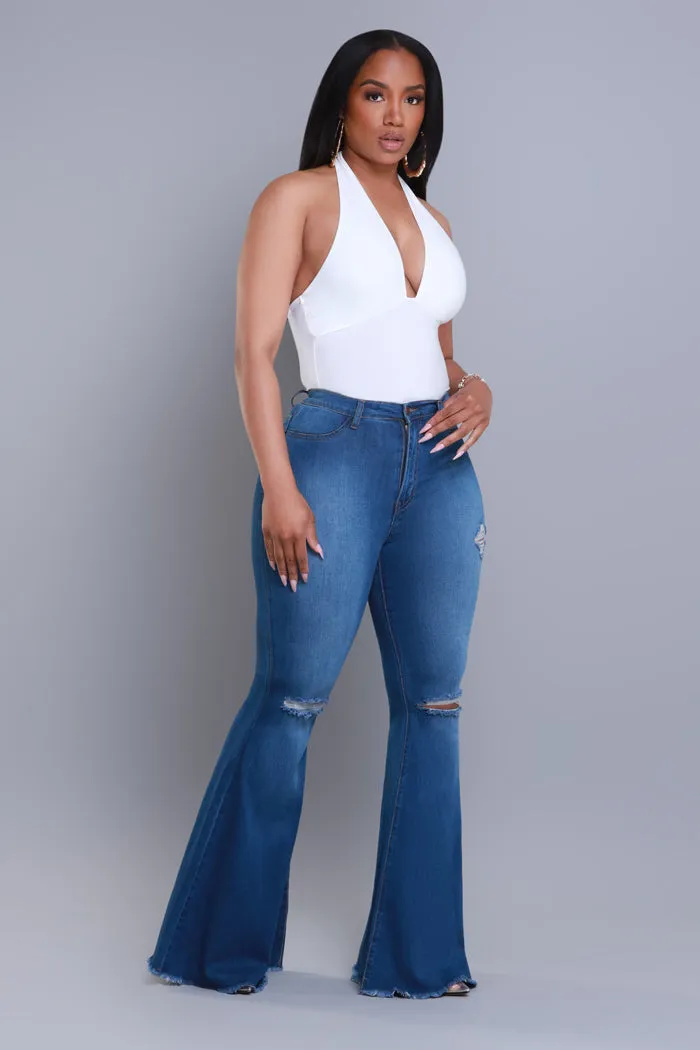 Frontline High Rise Frayed Bell Bottom Jeans - Mid Wash
