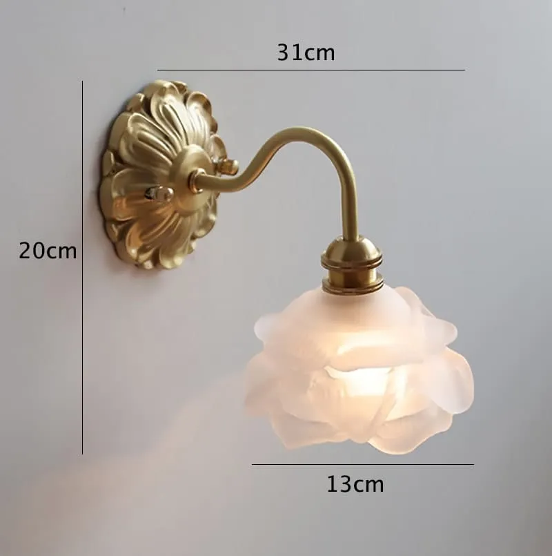 Frosted Layered Glass Flower Wall Light with Brushed Brass Carved Flower Fixture - Bulb Included