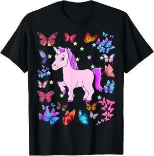 Gifts For Girls Unicorn Butterflies Graphic Tees Kids T-Shirt