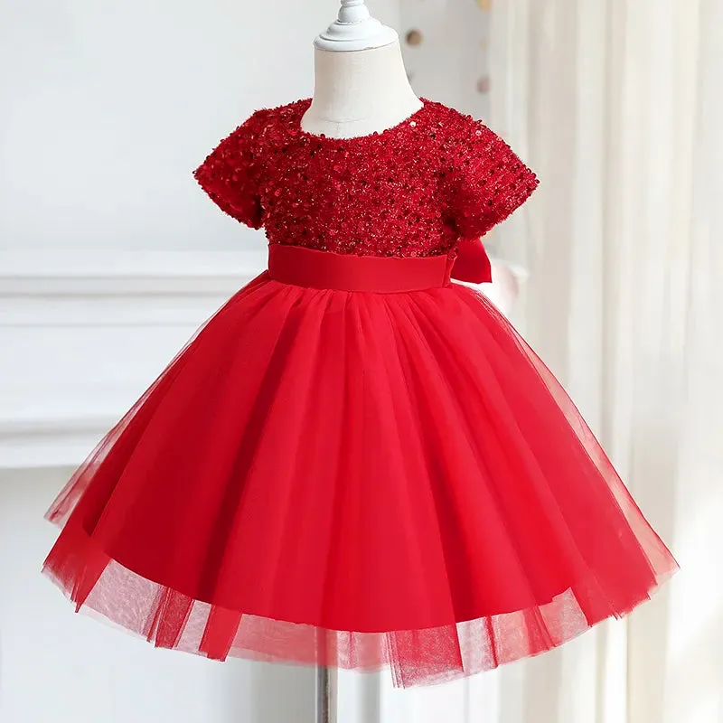 Girls Rose Red Party Princess Dress
