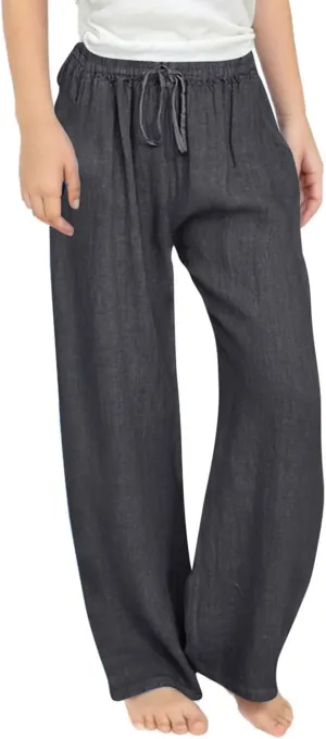 Girls Wide Leg Pants Dressy Casual Linen Trousers Flowy Beach Pants Loose Fit Drawstring Pants Summer High Waist Pant