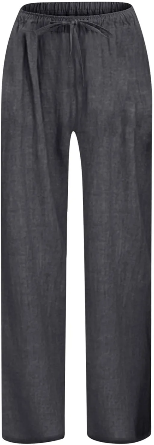 Girls Wide Leg Pants Dressy Casual Linen Trousers Flowy Beach Pants Loose Fit Drawstring Pants Summer High Waist Pant