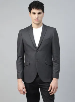 Grey Knit Textured Uncrushable Peak Collar Jacket