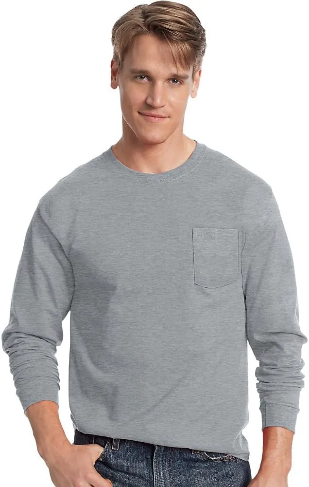 Hanes Men's Tagless Long-Sleeve T-Shirt With Pocket
