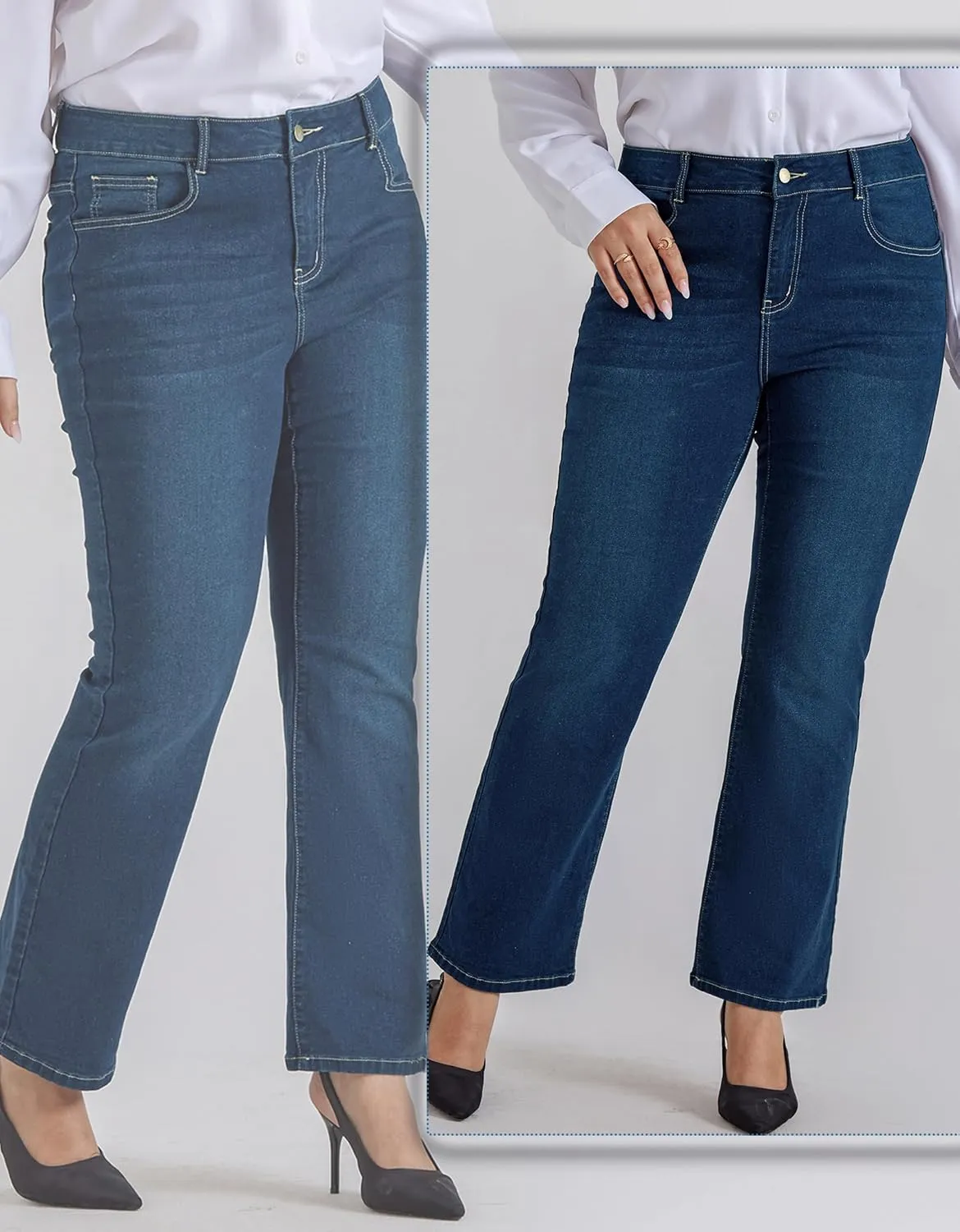 Hanna Nikole Women's Plus Size Wide Flared Jeans High Waisted Stretchy Bell Bottom Denim Jeans with Pockets