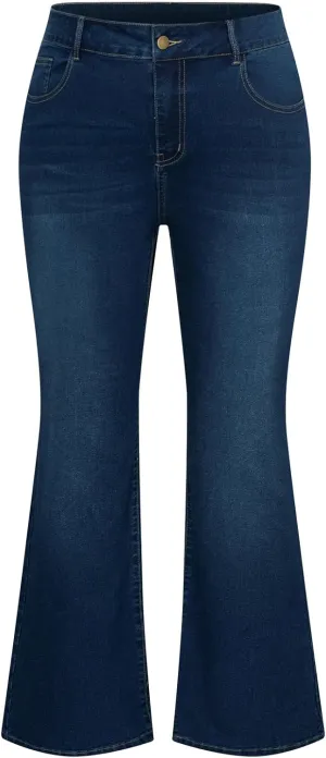 Hanna Nikole Women's Plus Size Wide Flared Jeans High Waisted Stretchy Bell Bottom Denim Jeans with Pockets