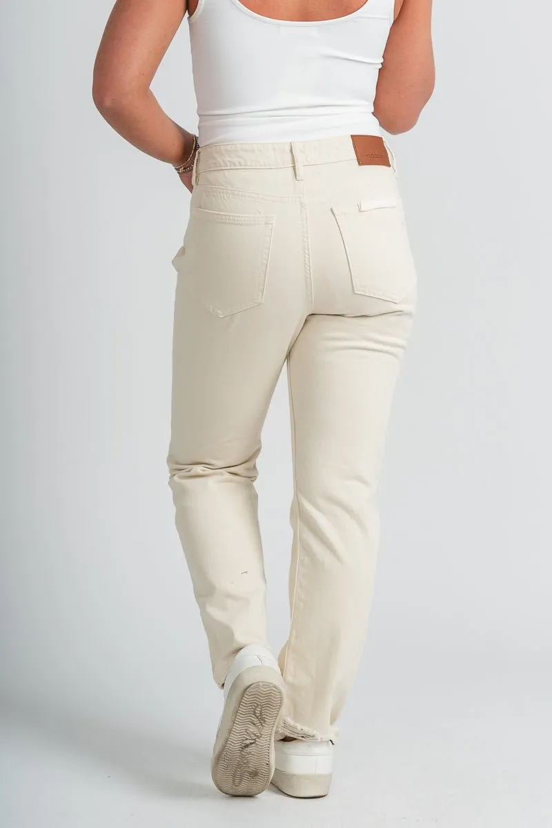 Hidden high rise straight leg jeans cream