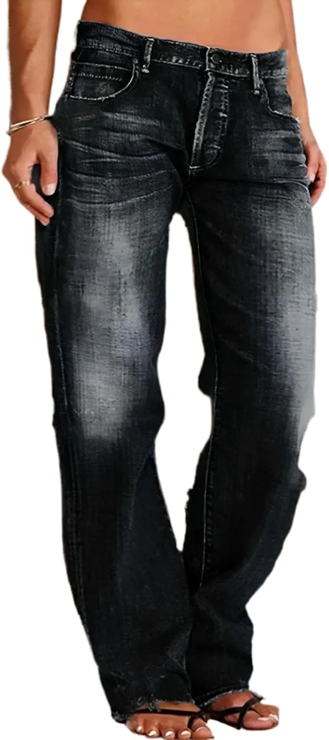 High Waisted Jeans for Women 2024 Loose Distressed Ripped Stretchy Straight Leg Boyfriend Denim Pants