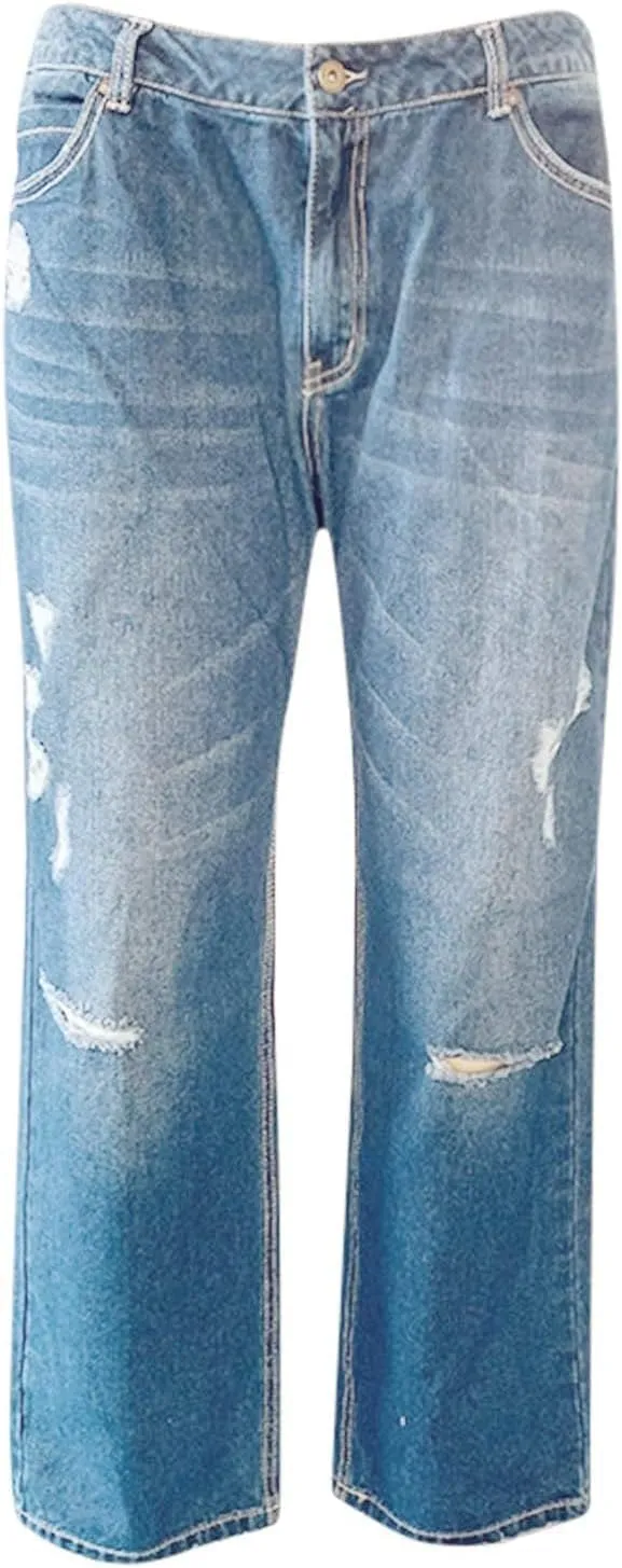 High Waisted Jeans for Women 2025 Loose Distressed Ripped Stretchy Straight Leg Boyfriend Denim Pants