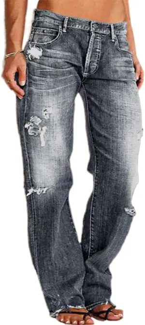 High Waisted Jeans for Women 2025 Loose Distressed Ripped Stretchy Straight Leg Boyfriend Denim Pants
