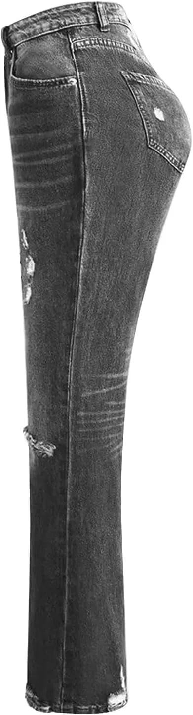 High Waisted Jeans for Women 2025 Loose Distressed Ripped Stretchy Straight Leg Boyfriend Denim Pants