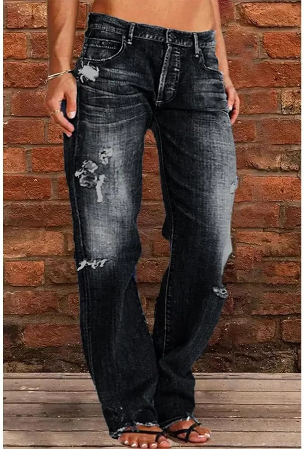 High Waisted Jeans for Women 2025 Loose Distressed Ripped Stretchy Straight Leg Boyfriend Denim Pants
