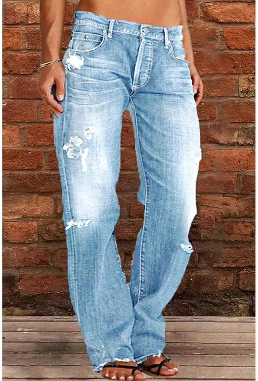 High Waisted Jeans for Women 2025 Loose Distressed Ripped Stretchy Straight Leg Boyfriend Denim Pants