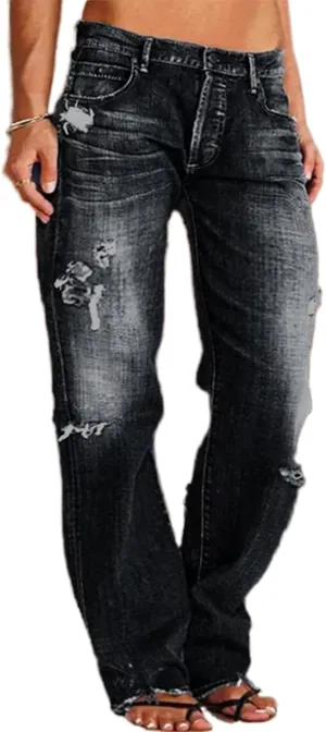 High Waisted Jeans for Women 2025 Loose Distressed Ripped Stretchy Straight Leg Boyfriend Denim Pants