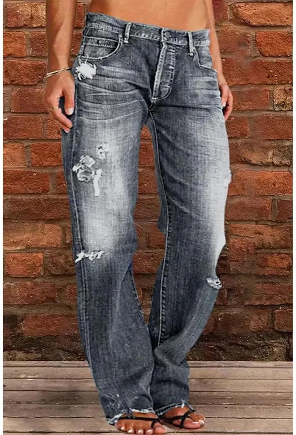 High Waisted Jeans for Women 2025 Loose Distressed Ripped Stretchy Straight Leg Boyfriend Denim Pants