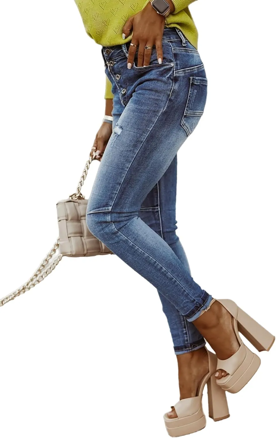 High Waisted Jeans for Women Trendy Ripped Stretch Skinny Jeans Washed Distressed Casual Denim Pants