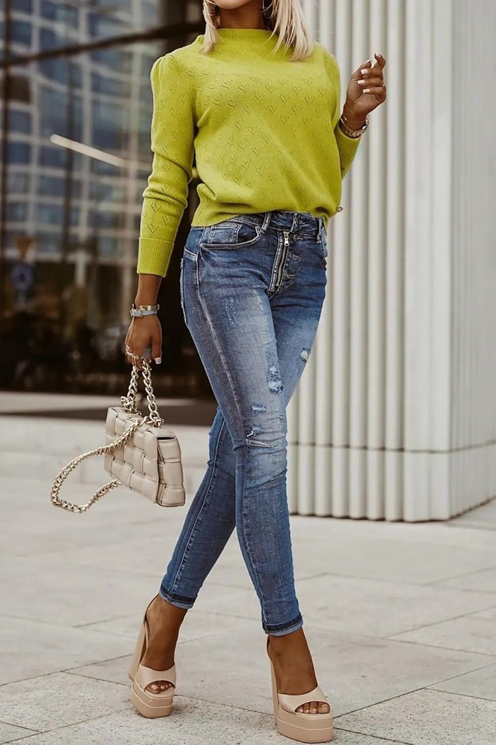 High Waisted Jeans for Women Trendy Ripped Stretch Skinny Jeans Washed Distressed Casual Denim Pants