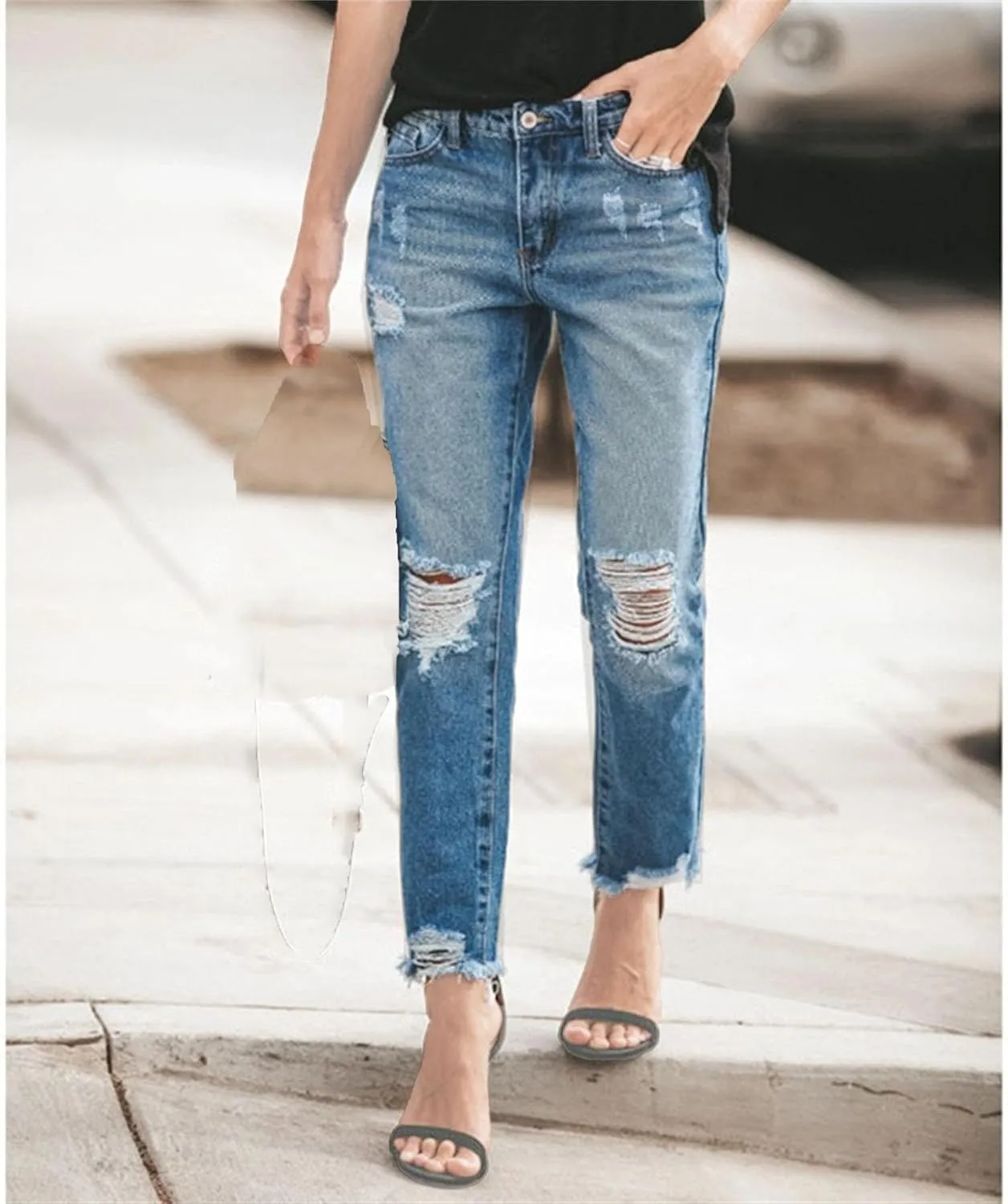High Waisted Jeans Women's Boyfriend Jeans Stretchy Ripped Distressed Denim Pants Womens Skinny