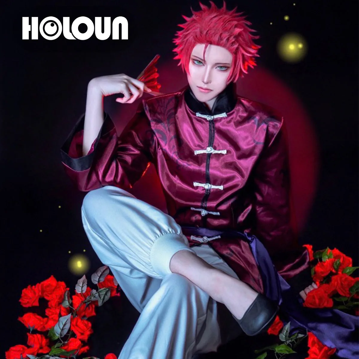 HOLOUN Blue Lock Anime Sae Itoshi Cosplay China Costume Kung Fu Tang Suit Wig Rose Net Sythetic Fibers Adjustable Size Gift