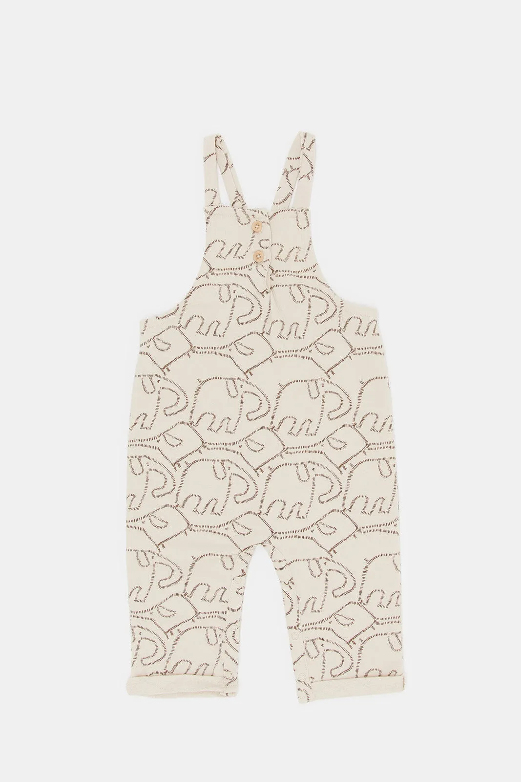 Infant Boys White And Beige Elephant Print Dungaree Set (2 Piece)