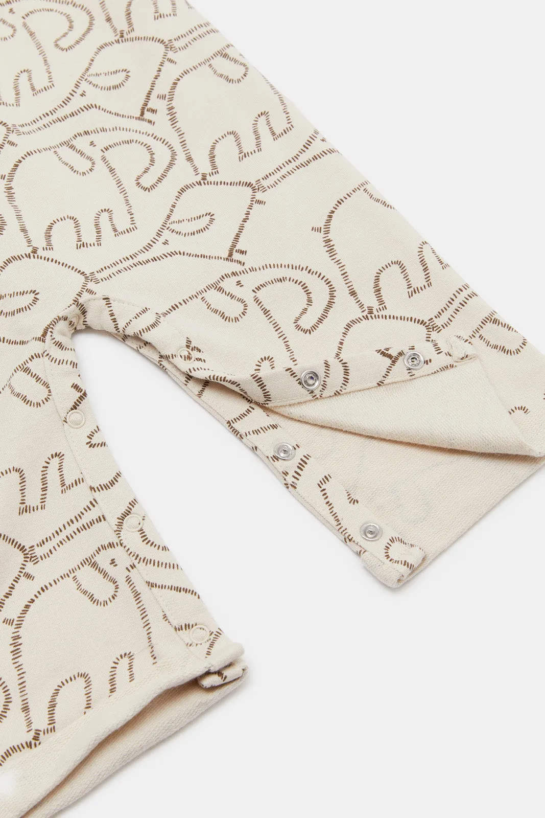 Infant Boys White And Beige Elephant Print Dungaree Set (2 Piece)
