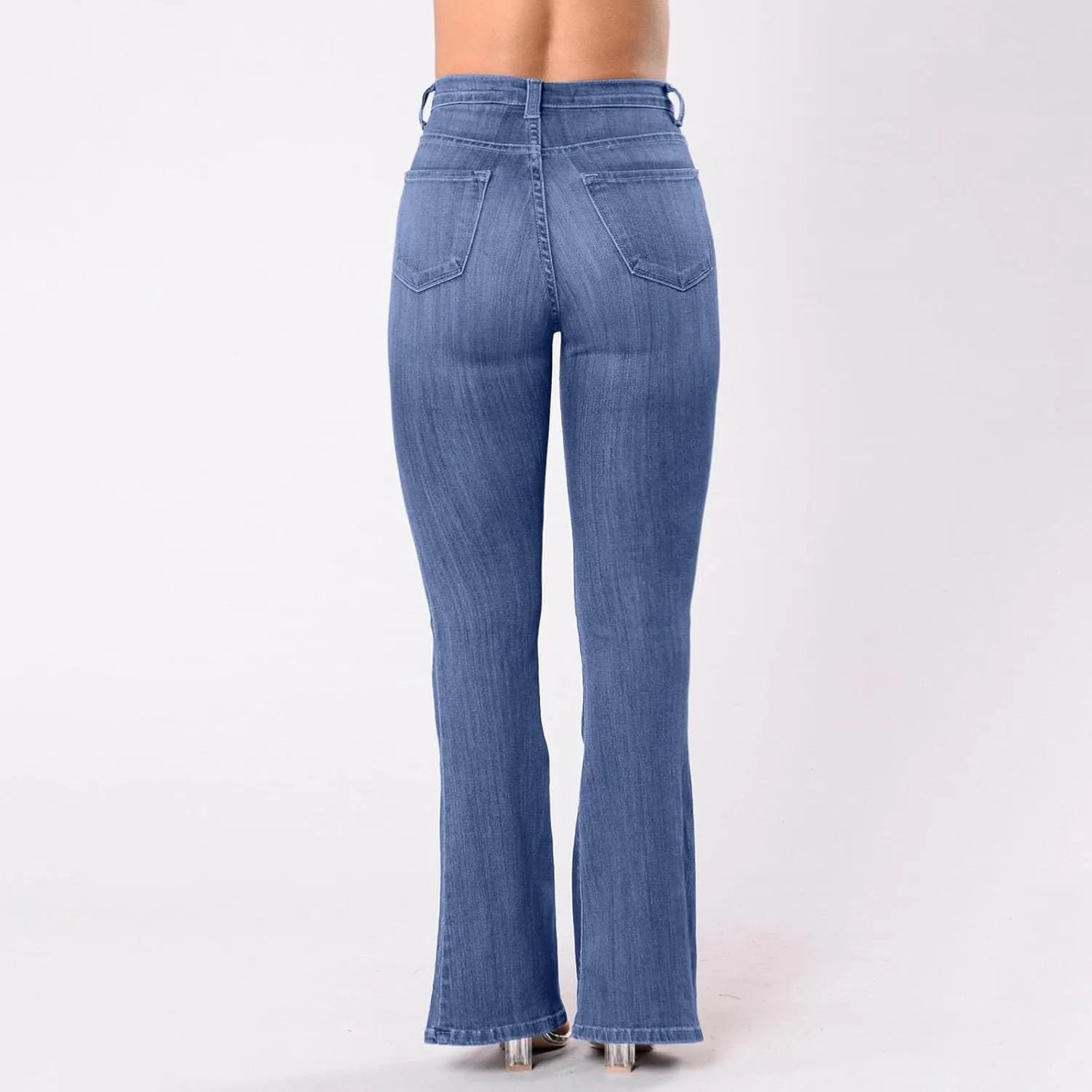 Jeans for Women Stretch Button Up Mid Waisted Flare Denim Jeans Fashion Retro Wide Leg Slim Fit Bell Pencil Pants