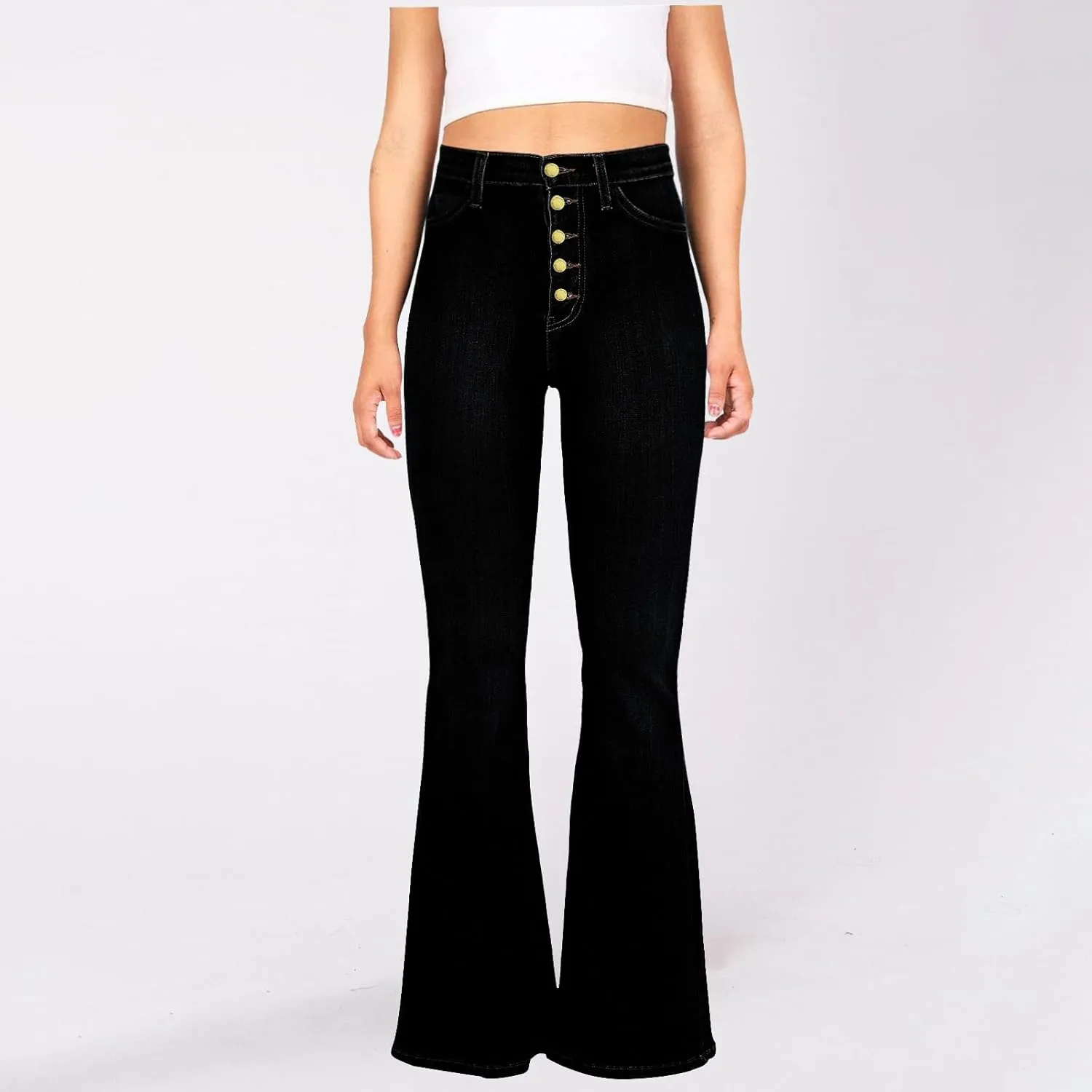 Jeans for Women Stretch Button Up Mid Waisted Flare Denim Jeans Fashion Retro Wide Leg Slim Fit Bell Pencil Pants