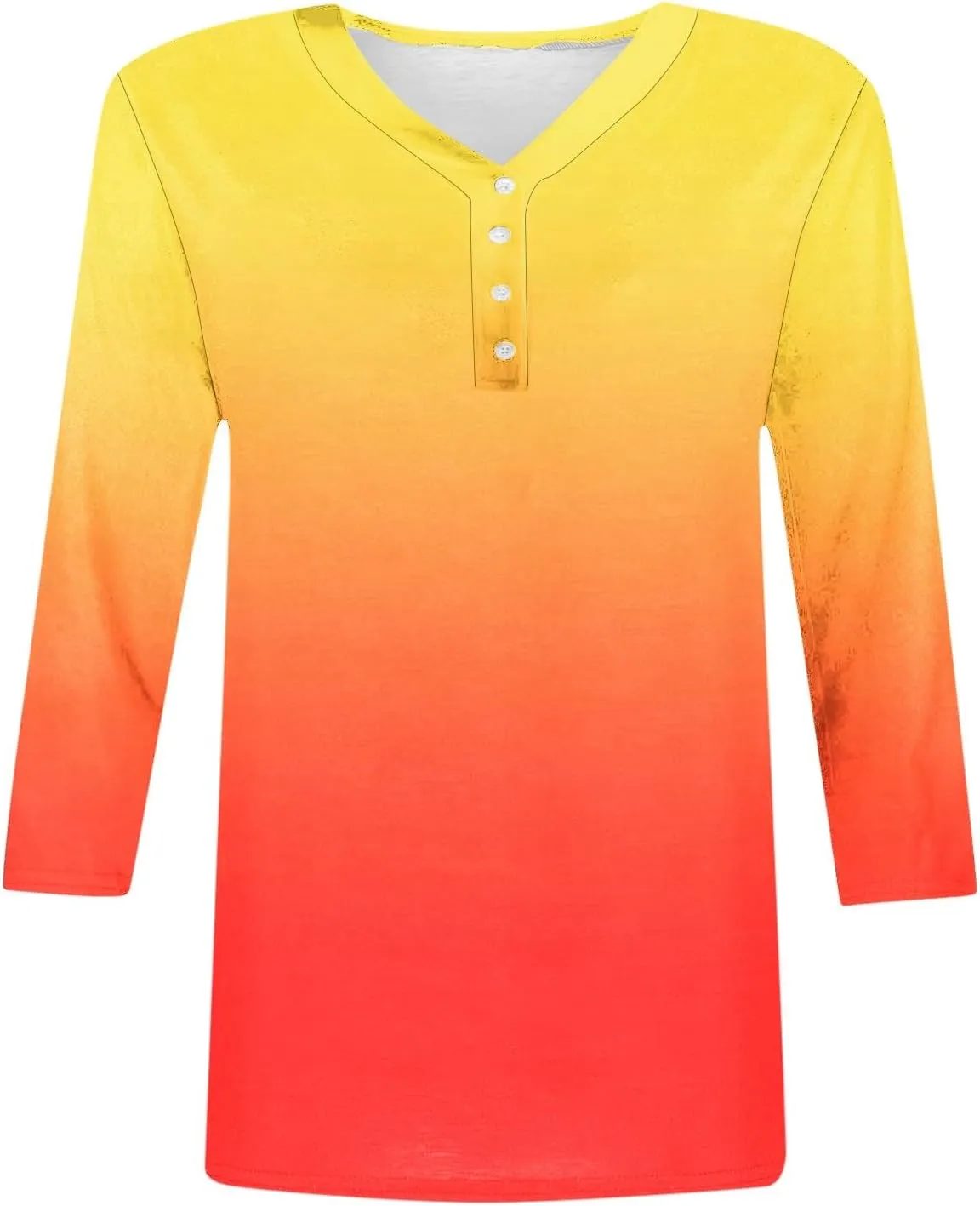 JOAU Women's 3/4 Sleeve Henley Shirts Summer Trendy Gradient V-Neck Tops 2024 Casual Loose Fit Daily Button Blouse Tunic