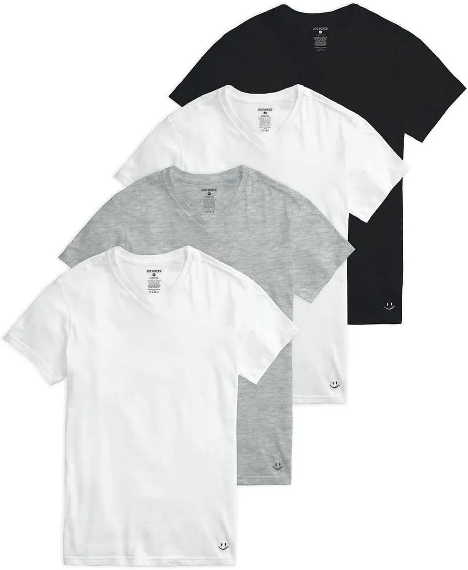 JOE BOXER Mens T-Shirts Pack of 4 - V-Neck Undershirts for Men Pack of 4 - Plain T Shirts for Men