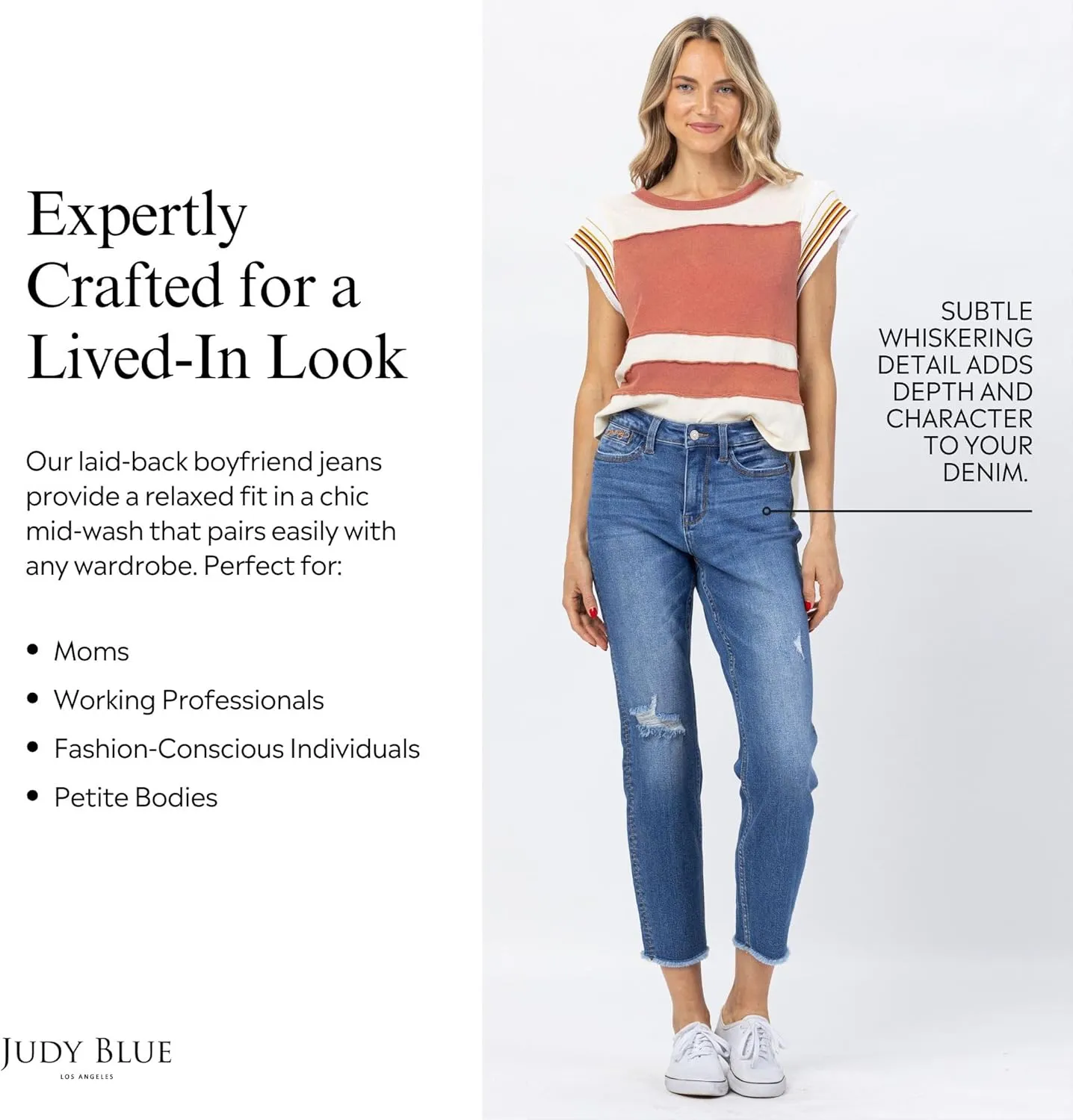 Judy Blue Women's High-Rise Howdy Embroidery Boyfriend Jeans with Side Seam Stitch