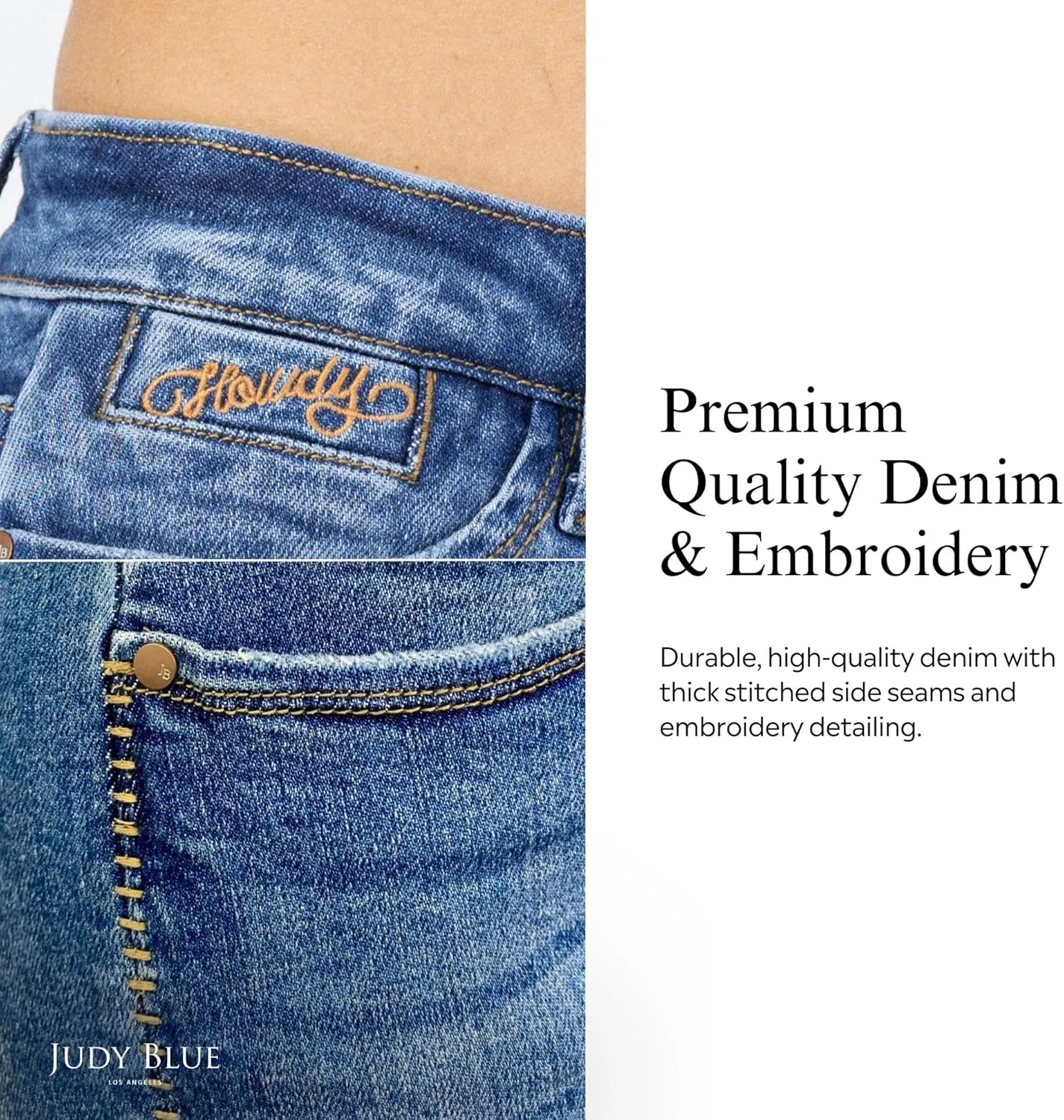 Judy Blue Women's High-Rise Howdy Embroidery Boyfriend Jeans with Side Seam Stitch