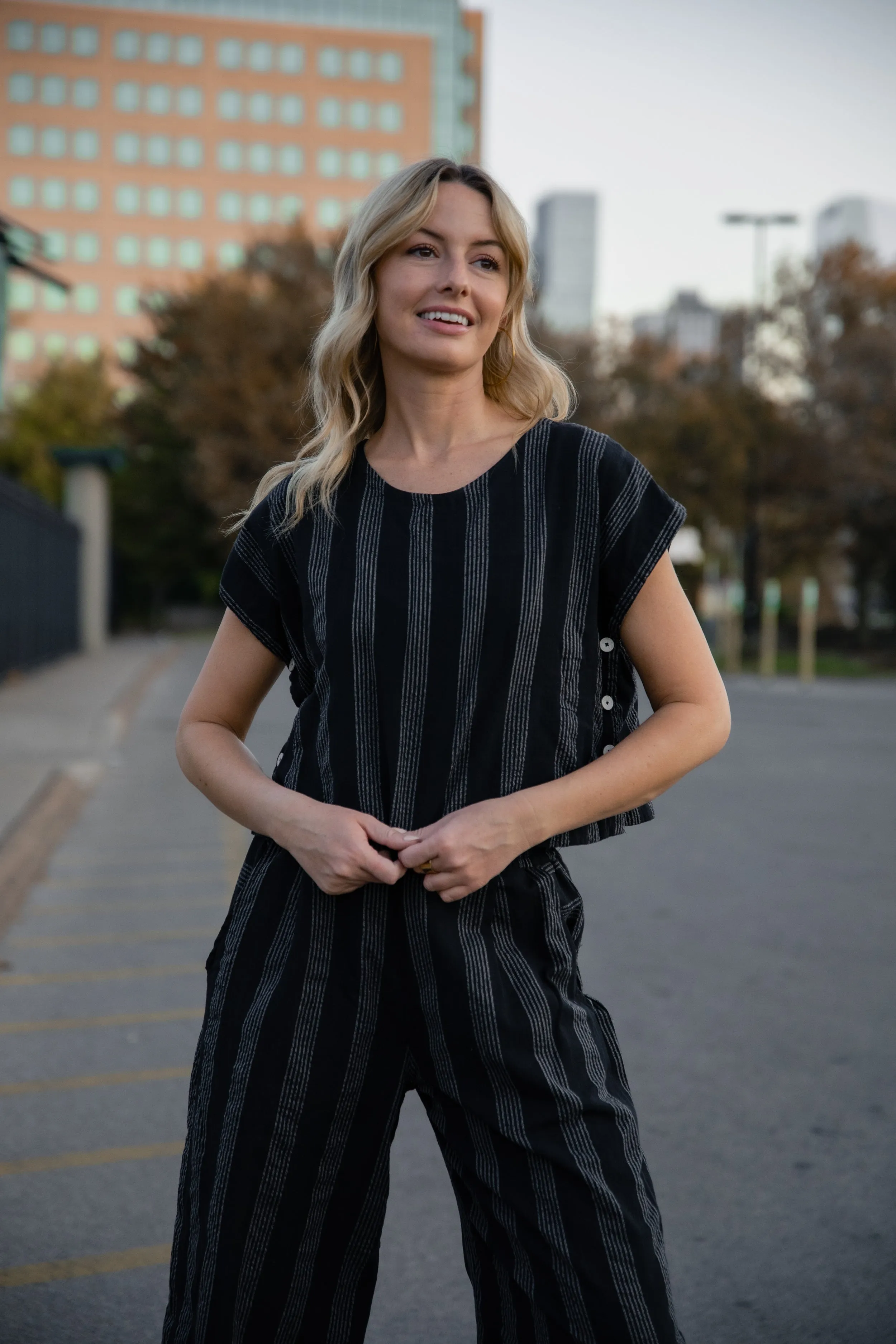 Katie Handwoven Cotton Set in Black and White Stripe