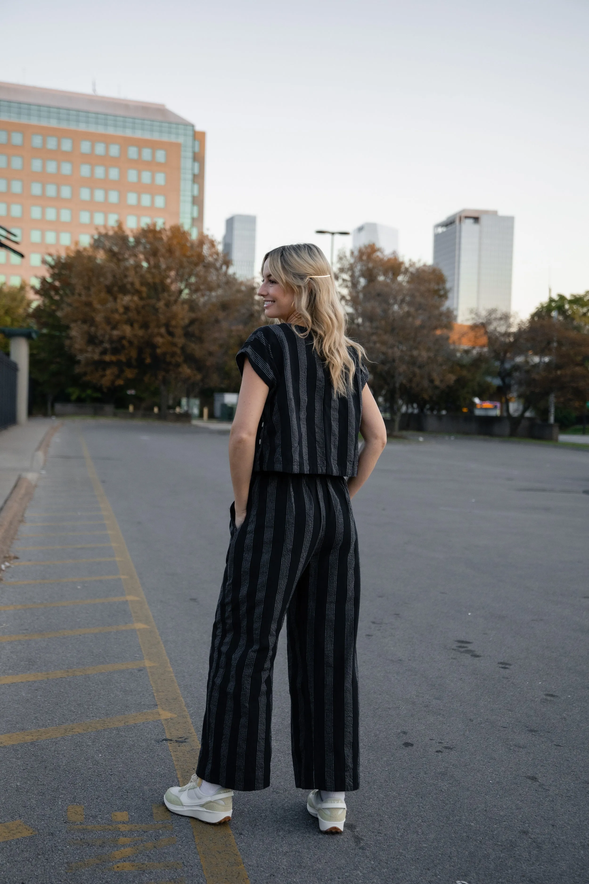 Katie Handwoven Cotton Set in Black and White Stripe