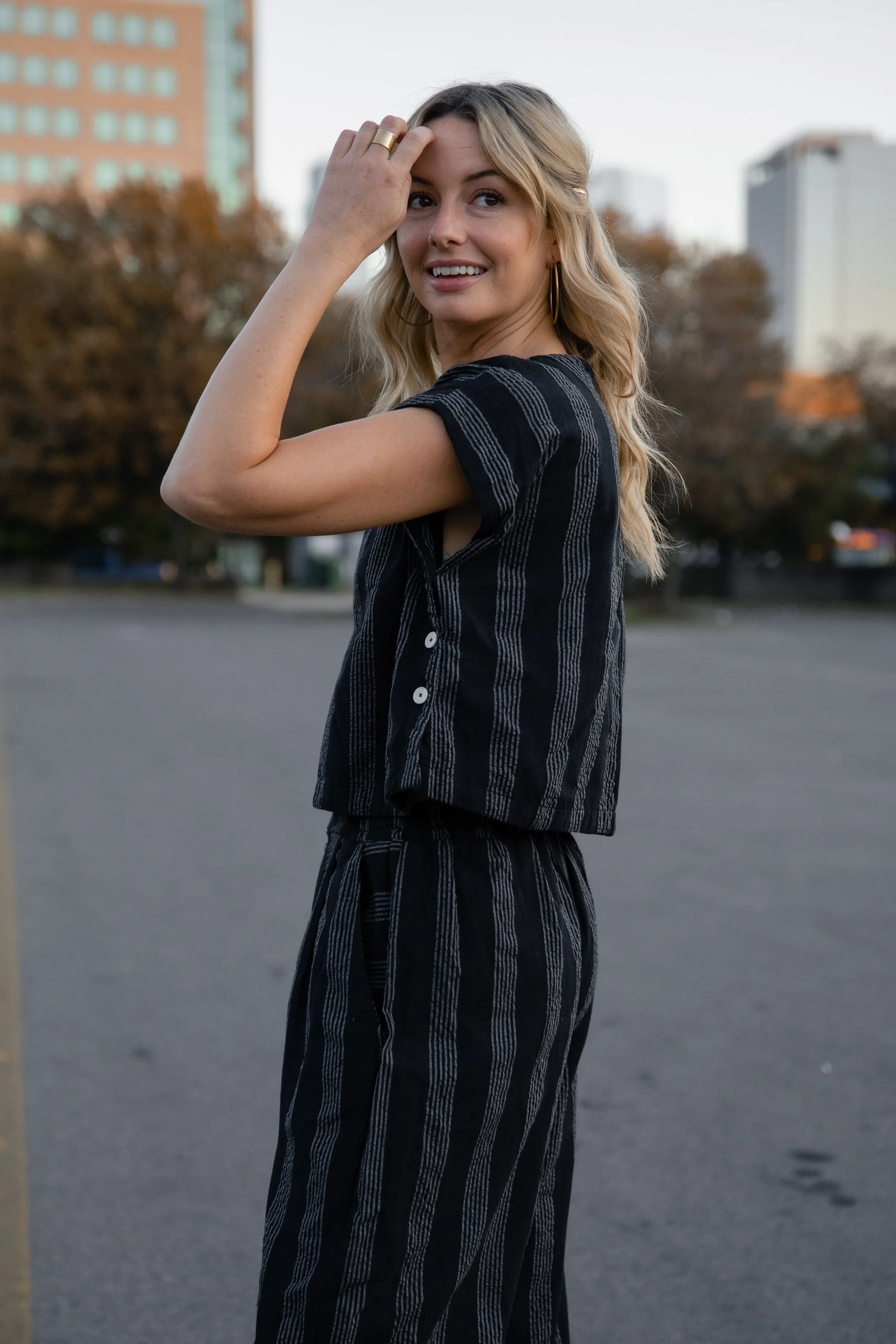 Katie Handwoven Cotton Set in Black and White Stripe