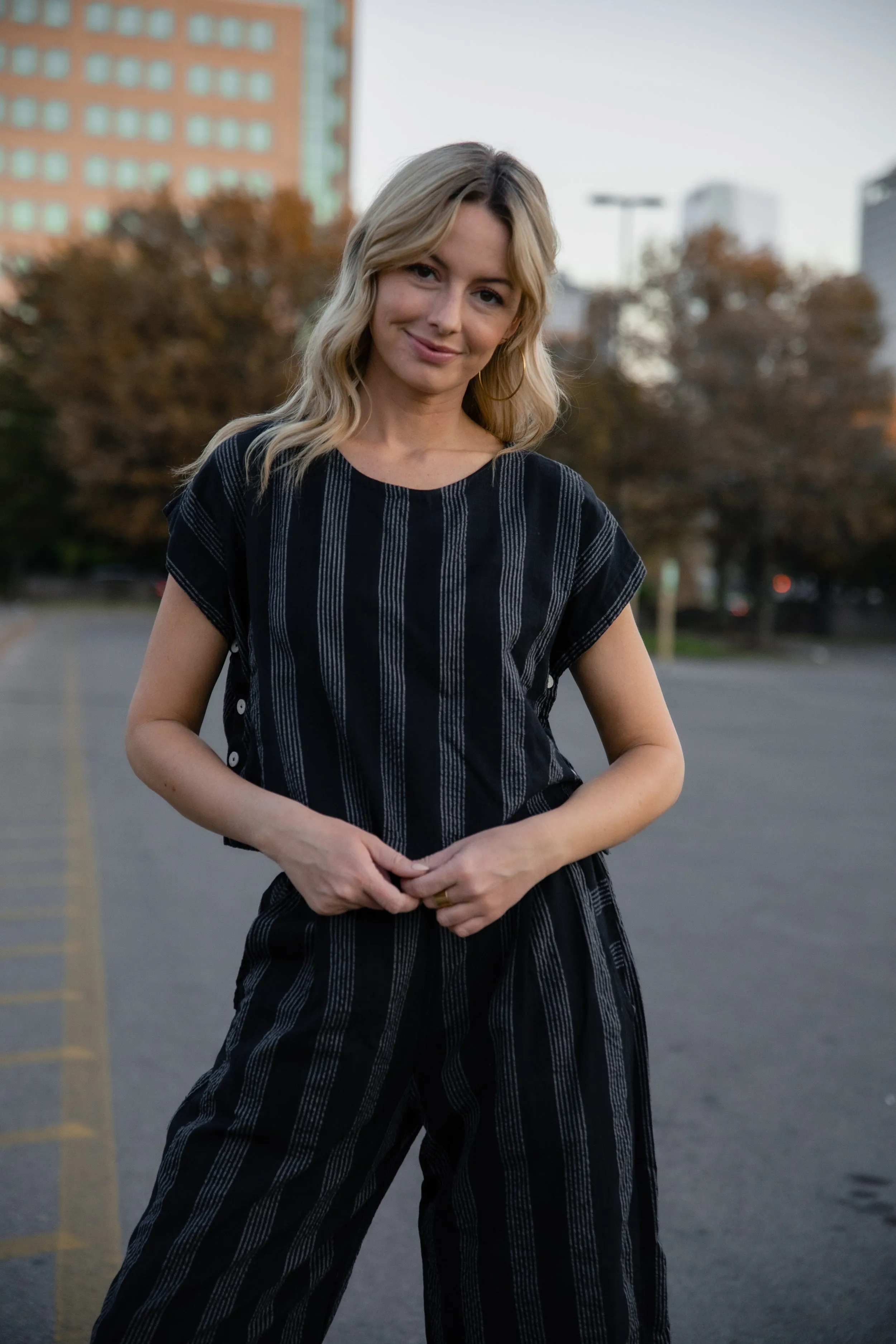 Katie Handwoven Cotton Set in Black and White Stripe
