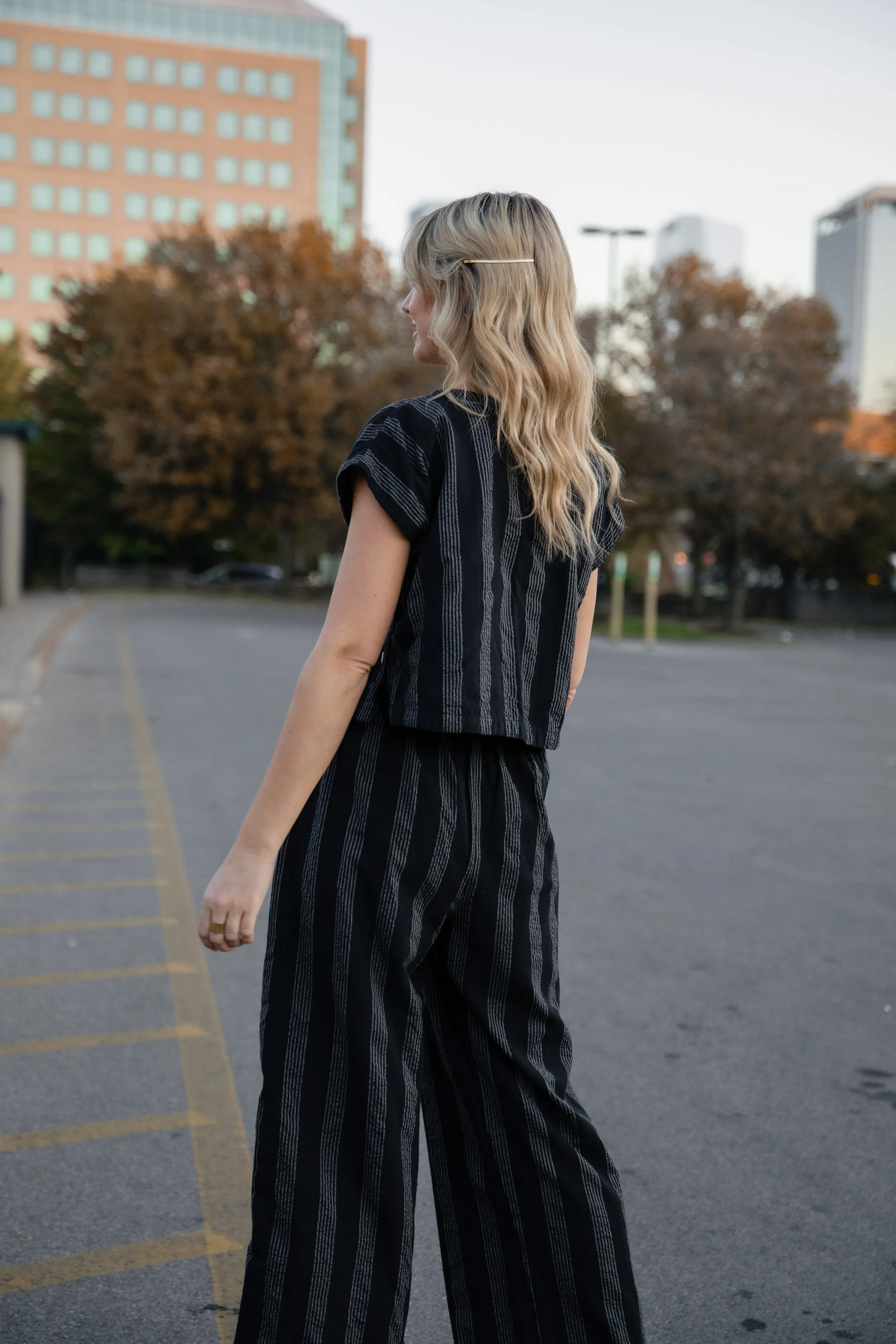 Katie Handwoven Cotton Set in Black and White Stripe