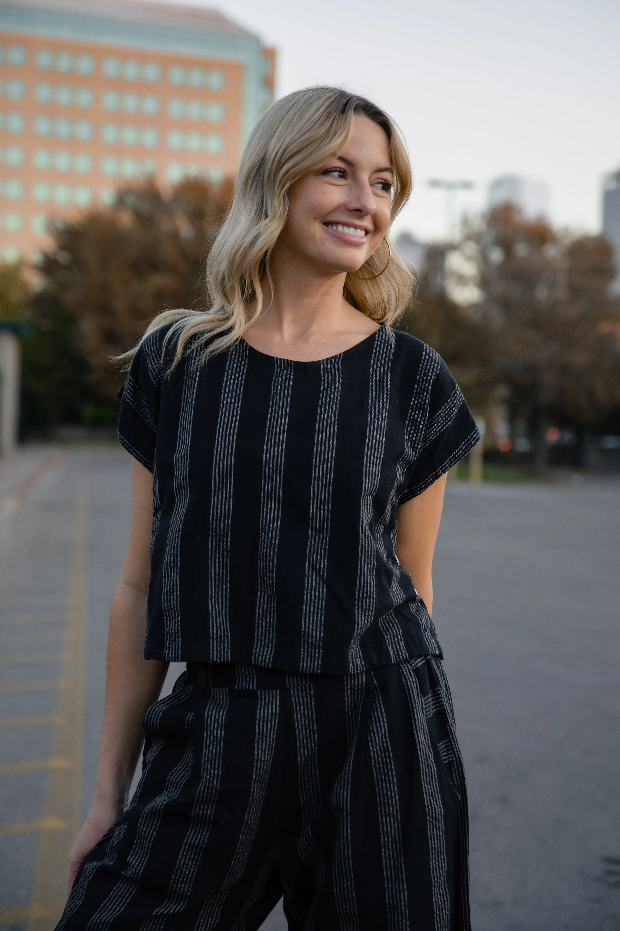 Katie Handwoven Cotton Set in Black and White Stripe