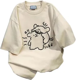 Kawaii Short Sleeve T-Shirt Summer Cute Bear Graphic Oversized Tees Harajuku Punk Vintage Causal Loose Fit Top