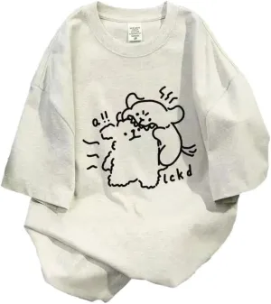Kawaii Short Sleeve T-Shirt Summer Cute Bear Graphic Oversized Tees Harajuku Punk Vintage Causal Loose Fit Top