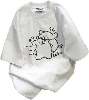 Kawaii Short Sleeve T-Shirt Summer Cute Bear Graphic Oversized Tees Harajuku Punk Vintage Causal Loose Fit Top