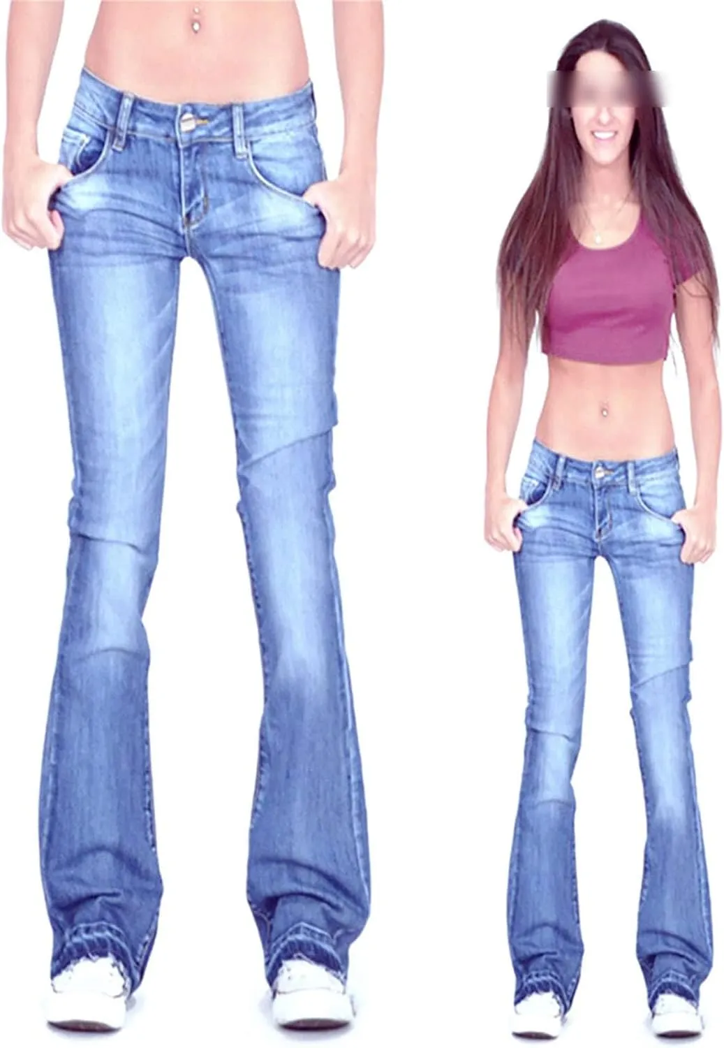 Kelsiop Low Rise Black Flared Jeans Women's Casual Retro Skinny Low Rise Boyfriend Jeans