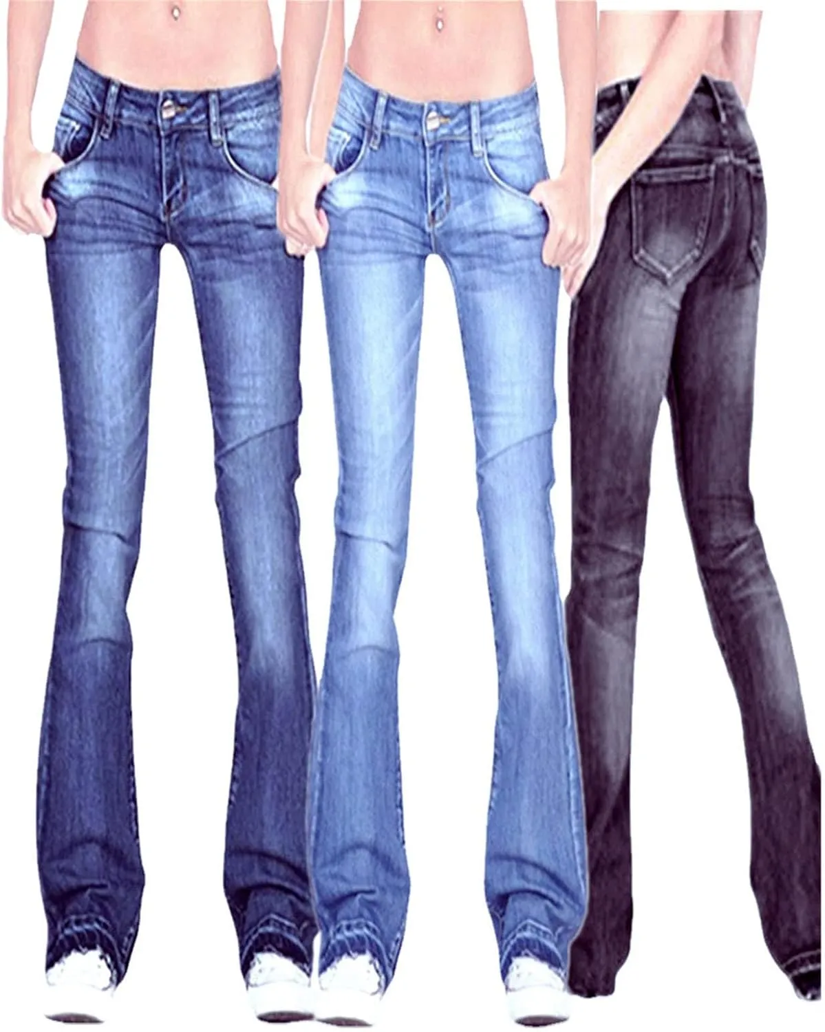 Kelsiop Low Rise Black Flared Jeans Women's Casual Retro Skinny Low Rise Boyfriend Jeans