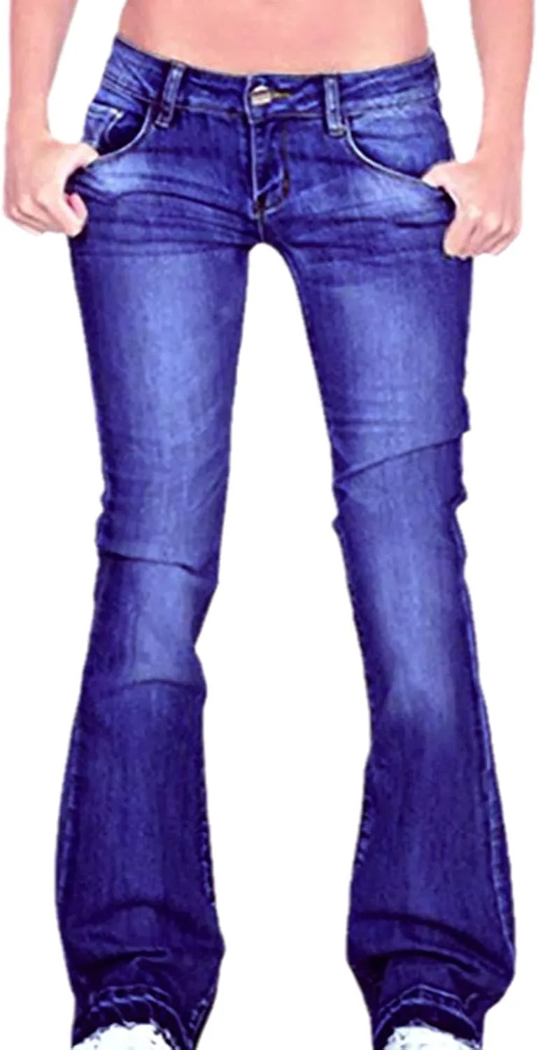 Kelsiop Low Rise Black Flared Jeans Women's Casual Retro Skinny Low Rise Boyfriend Jeans