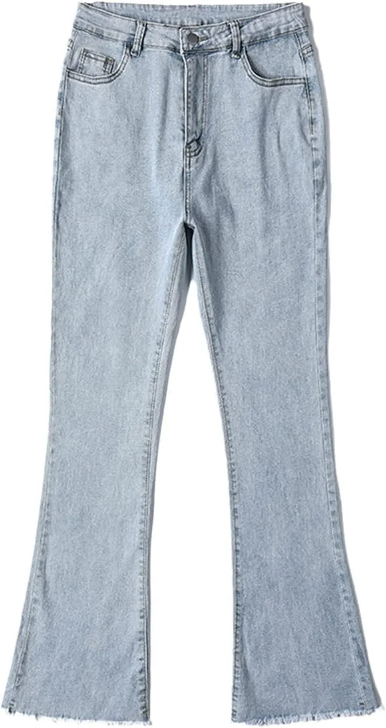 Kelsiop Women's Flared Pants Washed Retro Skinny High Waisted Jeans Stretch Slim Fit Pants
