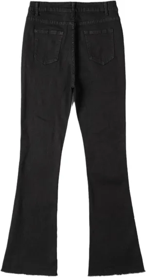 Kelsiop Women's Flared Pants Washed Retro Skinny High Waisted Jeans Stretch Slim Fit Pants