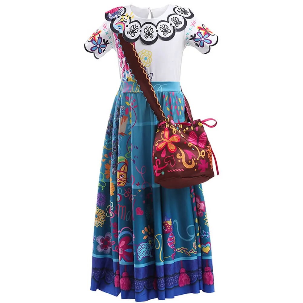 Kids Mirabel Dress with Bag and Wig Glasses Girl's Magical Mardrigal Costume Full Set