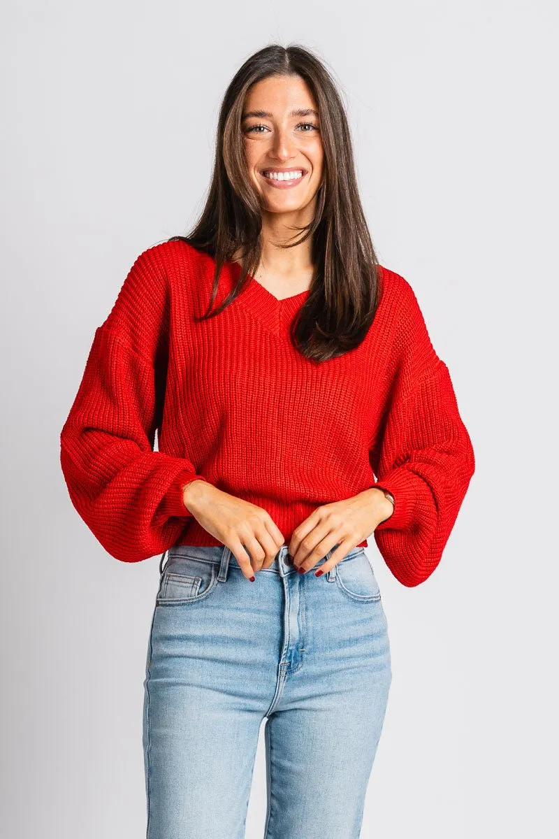 Knit v-neck sweater red