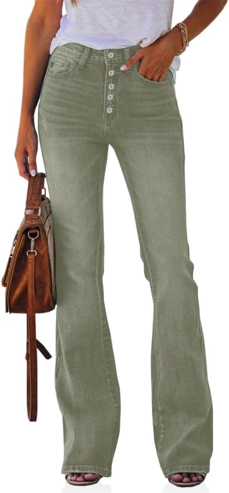 Koinshha Womens High Waisted Jeans Stretch Boyfriend Flare Casual Bootcut Denim Pants